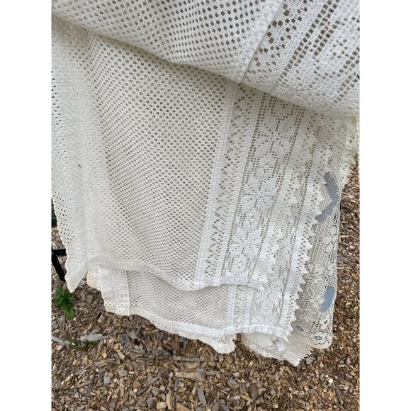 Vintage Sears Floral Lace Curtain Panels White & Blue Crochet Hearts Pattern Etc - Picture 9 of 12